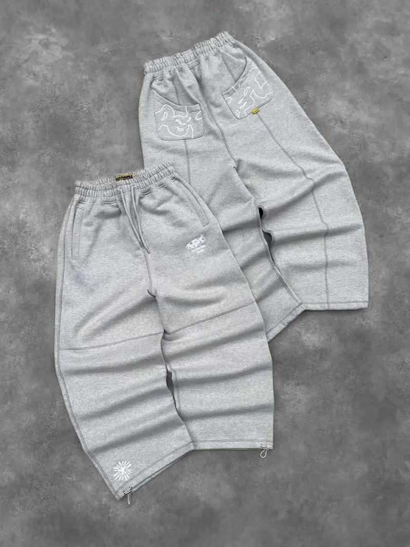 Embroidered new retro hip-hop street casual pants loose grey high waist fashionable retro street sweatpants couple hot sale