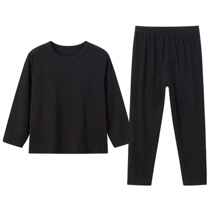 2-Piece Autumn/Winter Children's 5-color Pit Stripe Thermal Underwear Set Boys' Versatile Home Clothes Girls' Sweet Sleepwear