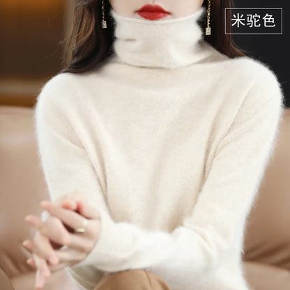 CHICUU Women Mink Cashmere Sweater Turtleneck Pullover Autumn Winter Basic Soft Warm Clothing 100% Mink Cashmere Knitwear Tops
