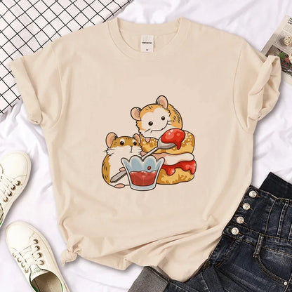 Hamster Top Women Designer Tshirt Female Y2k Anime Clothing Women Ladies Casual Top Female Fashion Graphic T-Shirt Cute Tops