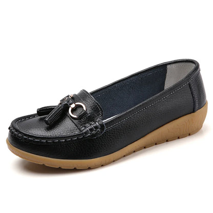 Women Flats Fashion Wedge Genuine Leather Ballerina Shoes Women Slip On Nurse Shoes Moccasins Breathable Shoes Female Plus Size