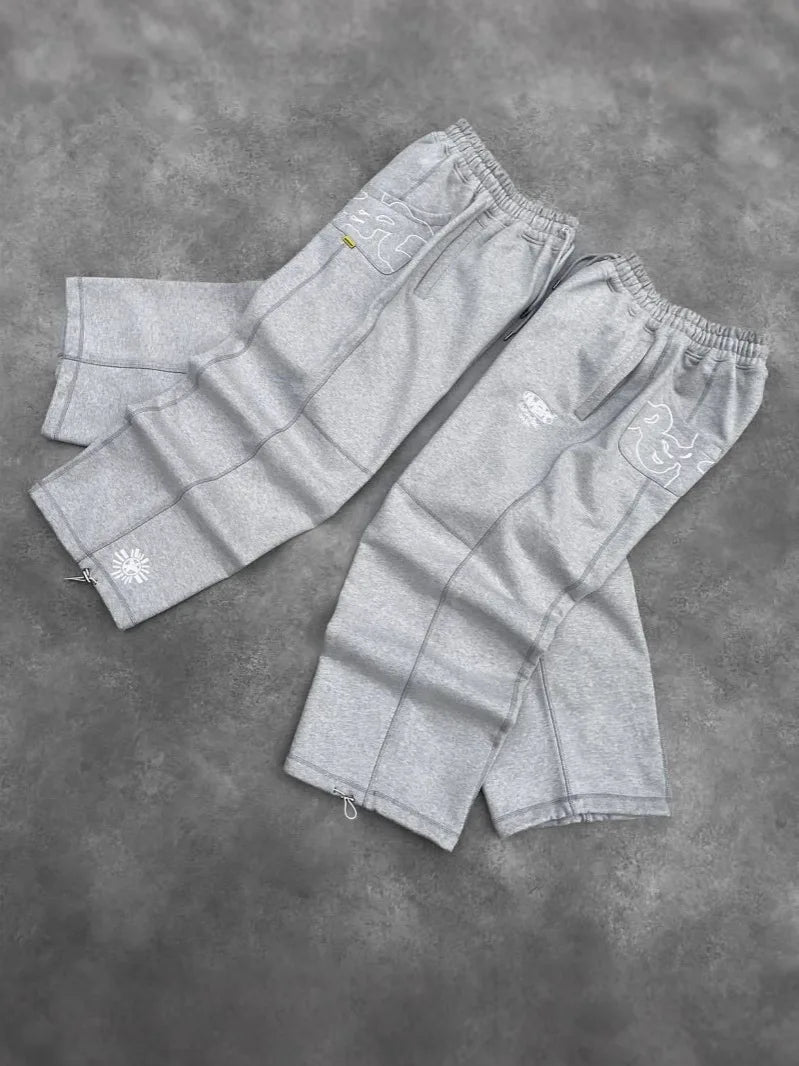 Embroidered new retro hip-hop street casual pants loose grey high waist fashionable retro street sweatpants couple hot sale