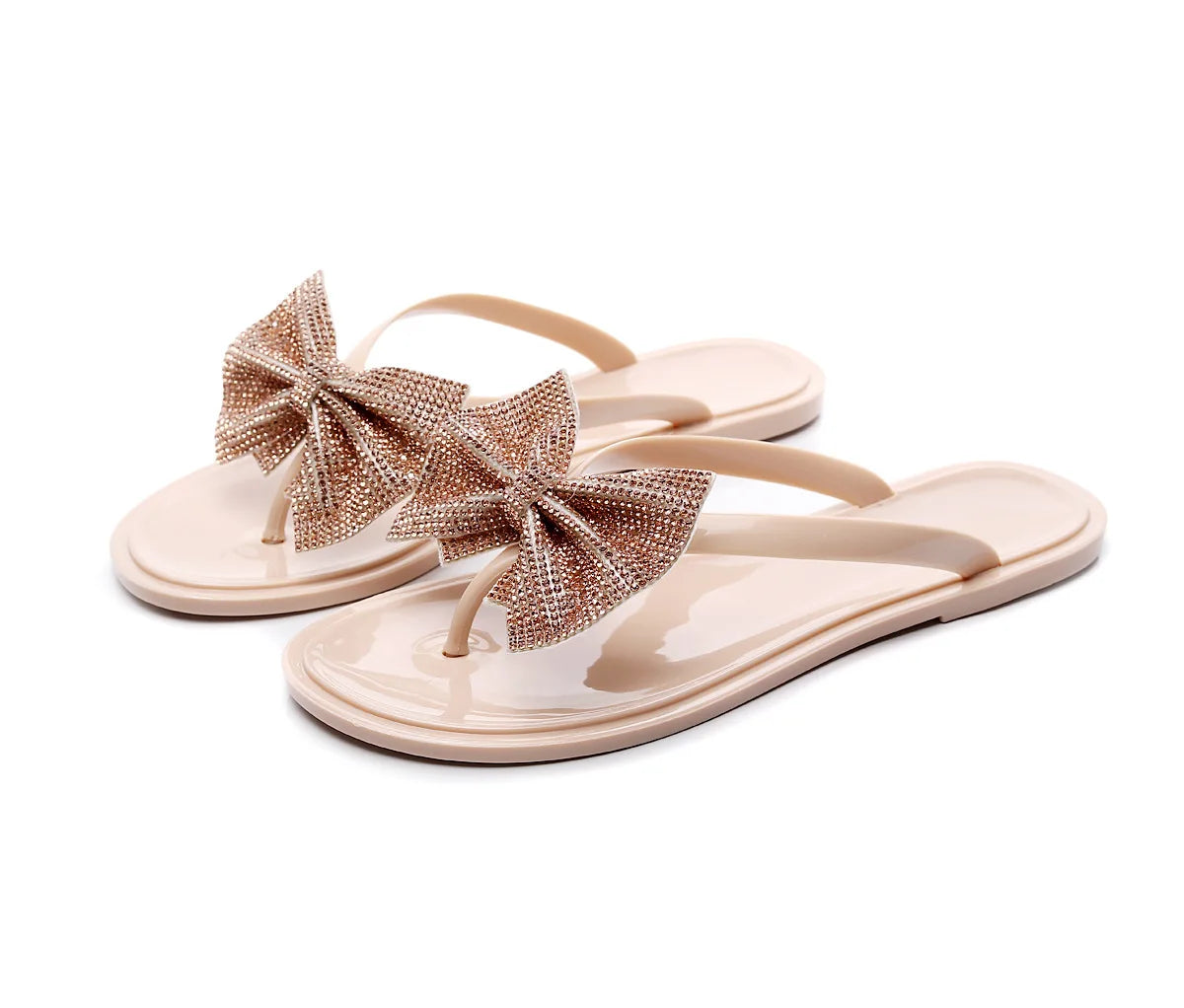 Summer New Clip-foot Bow Flash Drill Sandals and Slippers Women's Flip-flops Fashion Shoes  Clear Slippers Women  Summer Slipper