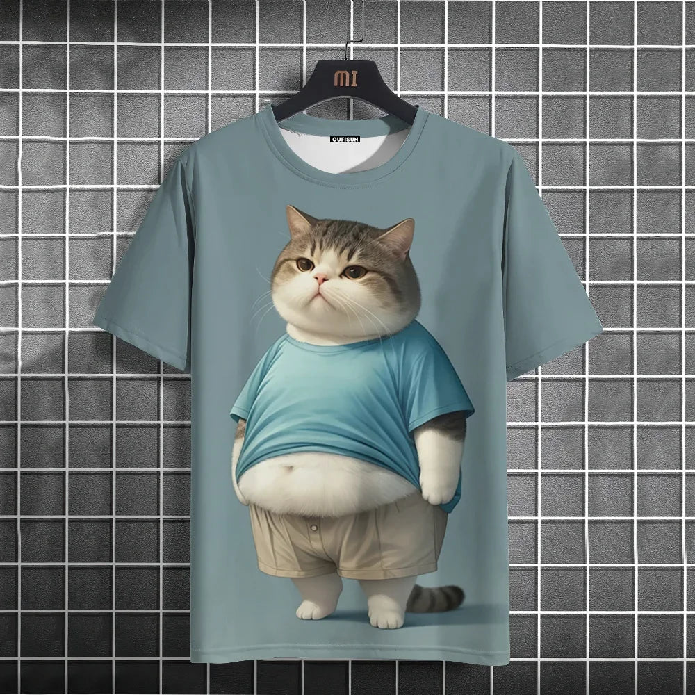 Funny T-Shirts For Men Animal Cat 3d Print Short Sleeve Summer Casual Breath T-Shirt Men Clothing Loose Oversized Tee Tops