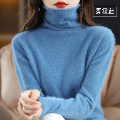 CHICUU Women Mink Cashmere Sweater Turtleneck Pullover Autumn Winter Basic Soft Warm Clothing 100% Mink Cashmere Knitwear Tops
