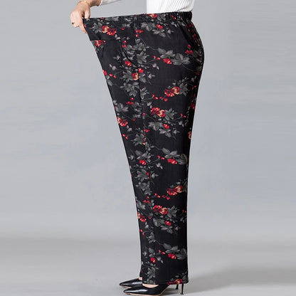 8XL 9XL Middle-aged Women Trousers New Print Elasti High Waist Casual Pants Spring and Autumn Straight Pants Oversize Grandma Pa