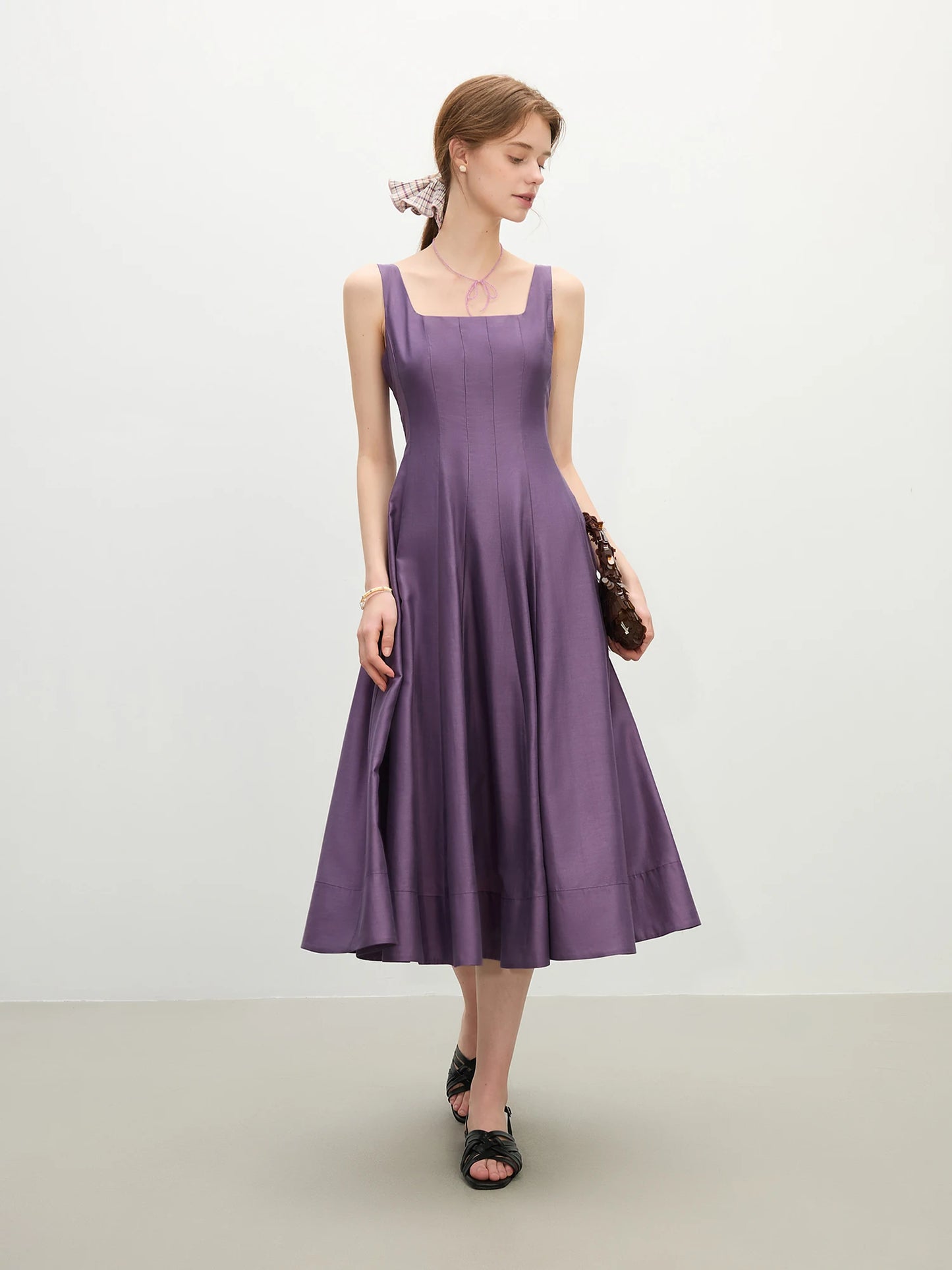 FSLE Three-dimensional Cutting High Waist Sleeveless Dress for Women 2025 Summer New Arrival Slimming Strappy Dress 25FS12099