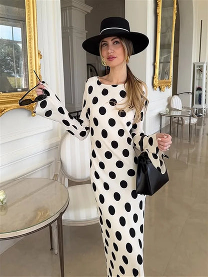 2025 Summer Fashion Series New Women's Elegant Dress Long Tight Sexy Horn Sleeve Wave Point A Long Skirt Vacation Long Run