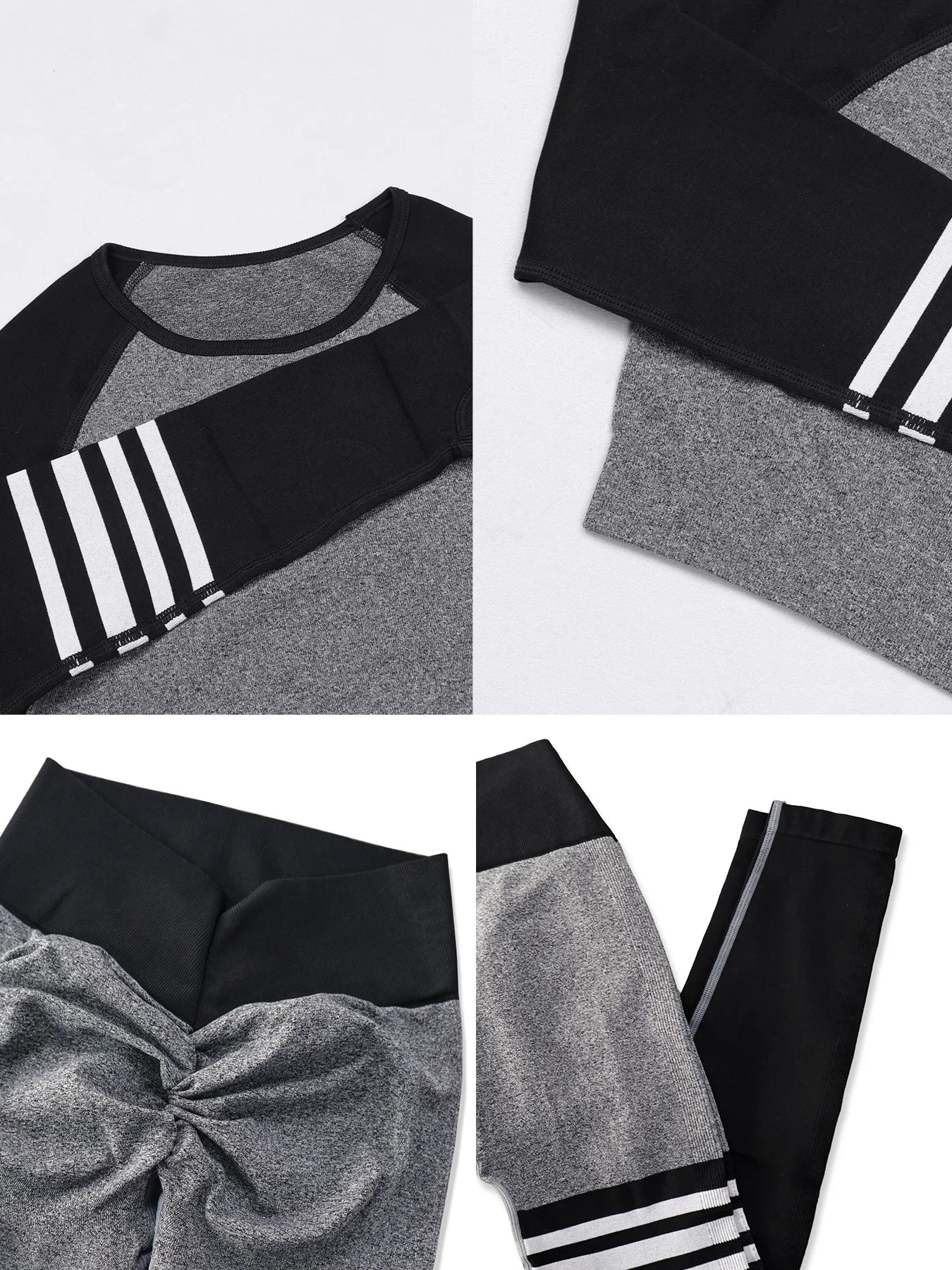 Women Gym Sets V Back Leggings Casual T Shirt Crop Tops Tracksuits Sports Suits Workout Athletic Yoga Pants Training Sportswear