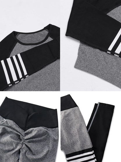 Women Gym Sets V Back Leggings Casual T Shirt Crop Tops Tracksuits Sports Suits Workout Athletic Yoga Pants Training Sportswear