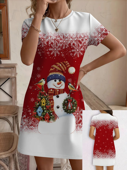 Women's Christmas Snowman Print Dress A-Line Party Dress with Collar Holiday Costume for Xmas Parties Y2k Tops Women's Clothing