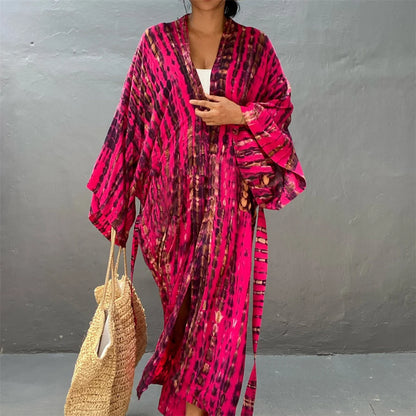 New 11 Colors Printed Long Sleeve With Belt Tunic Beach Cover Up Cover-ups Beach Dress Beach Wear Beachwear Female Women V4521