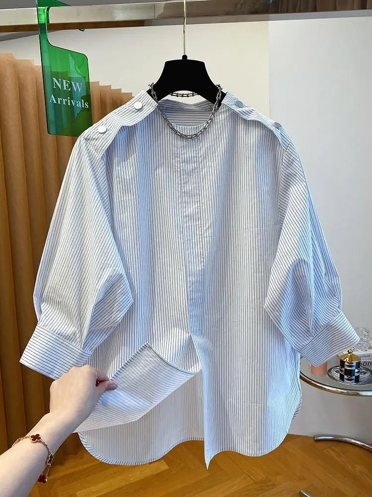 Elegant French Pullover Chic Design Tshirt Tees Women Buttons 2025 Summer Short Sleeve Shirt Korean Fashion Top