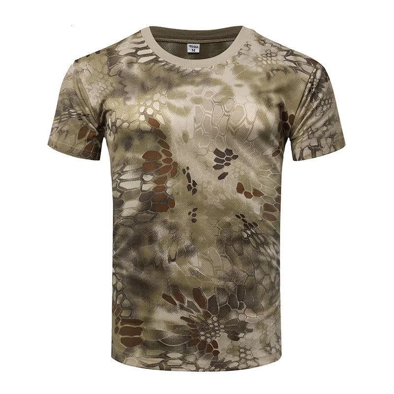 Summer Men's Quick Dry Combat T Shirt Military Jungle Desert Camouflage Tactical Short Sleeve Tough Guy Outdoor Hunting Top 6XL