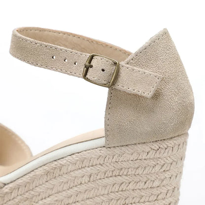 Wedge Heel Shoes Genuine Leather Women's Sandals with Ankle-wrap and 5-8cm  for Ladies