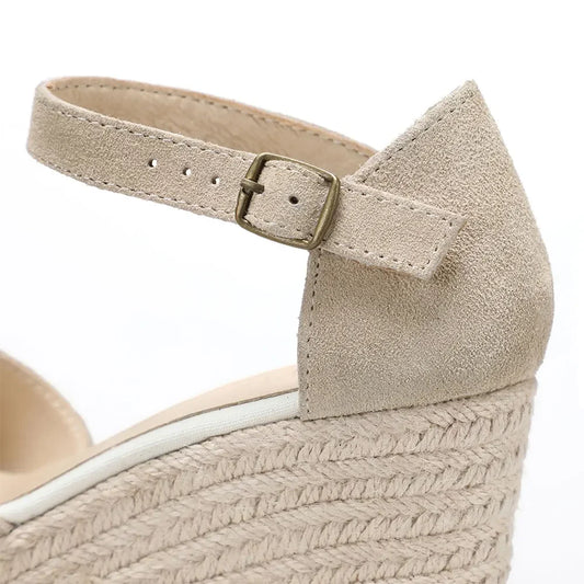Wedge Heel Shoes Genuine Leather Women's Sandals with Ankle-wrap and 5-8cm  for Ladies