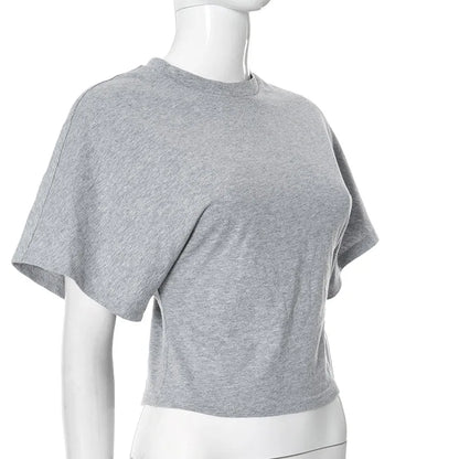 Gray Cropped T-shirt Women's O-neck Corset Tops Fashion Casual Solid Streetwear Spring Summer Short Tee Shirts for Girls