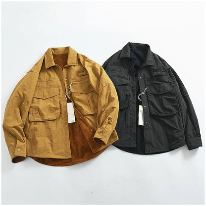 Reversible A+B fabric outdoor functional cargo jacket men's loose pocket lapel retro American casual jacket