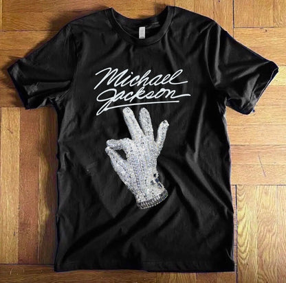 2026 New Michael Jackson Stage Glove Print T-Shirt - Pure Cotton Short-Sleeved T-Shirt - High-Quality Streetwear Summer
