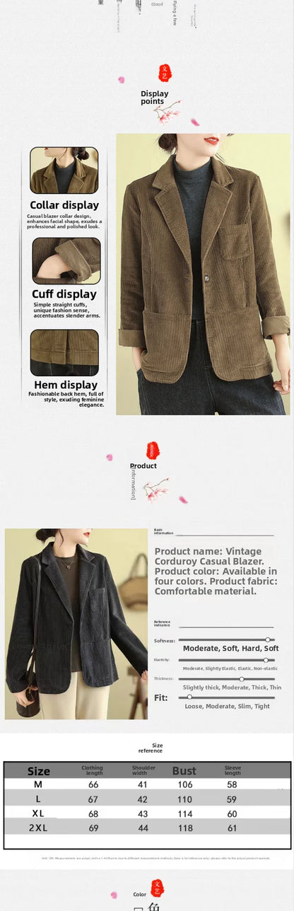 Retro Corduroy ort Suit Jaet Women's Loose Casual Striped Velvet Open Cardigan Top Spring 2026 New Sle Cotton Material