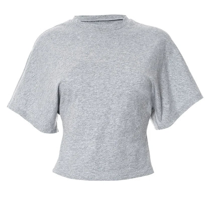 Gray Cropped T-shirt Women's O-neck Corset Tops Fashion Casual Solid Streetwear Spring Summer Short Tee Shirts for Girls