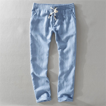 2025 Summer men's Linen pants Thin Breathable Spring solid Beach Trousers for men Elasticated waist white man Casual pants