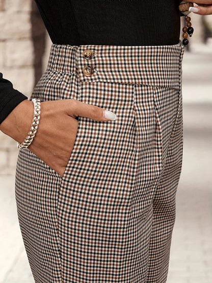 Simple Plaid Wide-Leg Pants, Loose, Versatile, Commuter-Friendly, Elegant and Fashionable Trousers