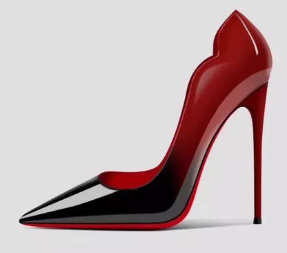 New 12cm pointed black high heels for women, slim heels with sexy temperament, shallow mouth, 34-46 red sole single shoes