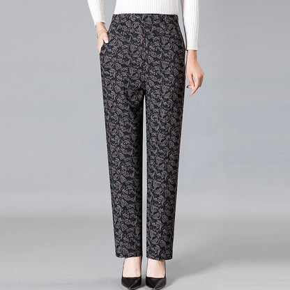 8XL 9XL Middle-aged Women Trousers New Print Elasti High Waist Casual Pants Spring and Autumn Straight Pants Oversize Grandma Pa