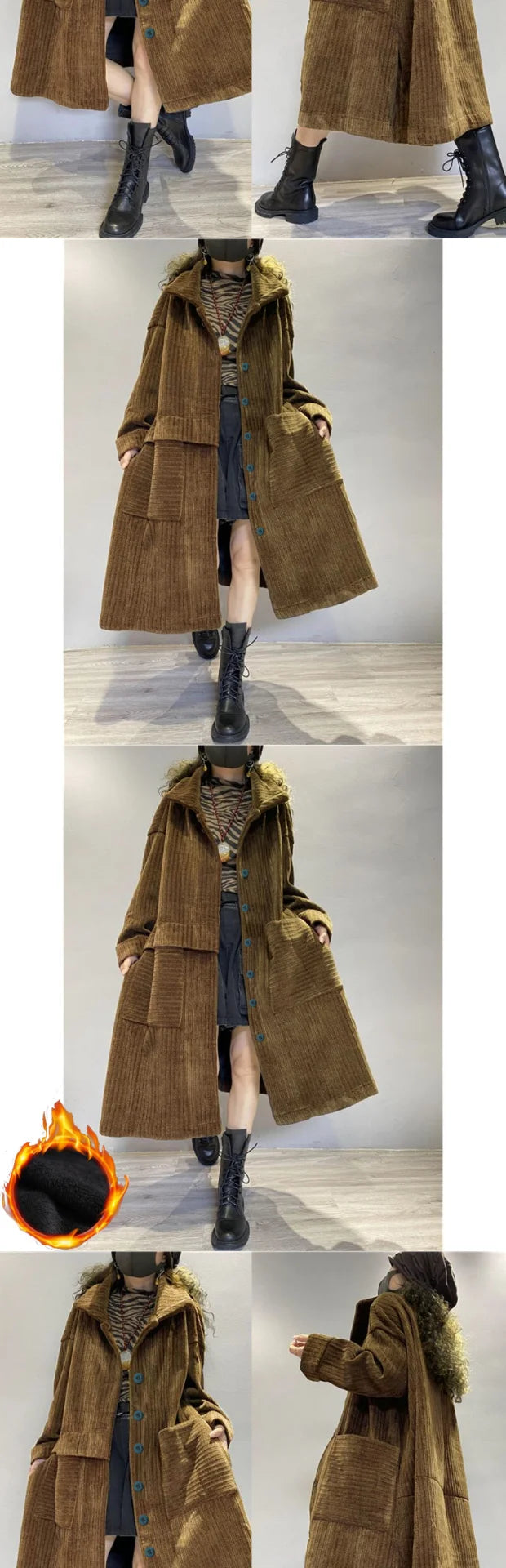 Thiened Fce Long Corduroy Warm Outerwear Women's Single Button Open Cardigan Windbreaker Autumn Winter Seasonal Faion
