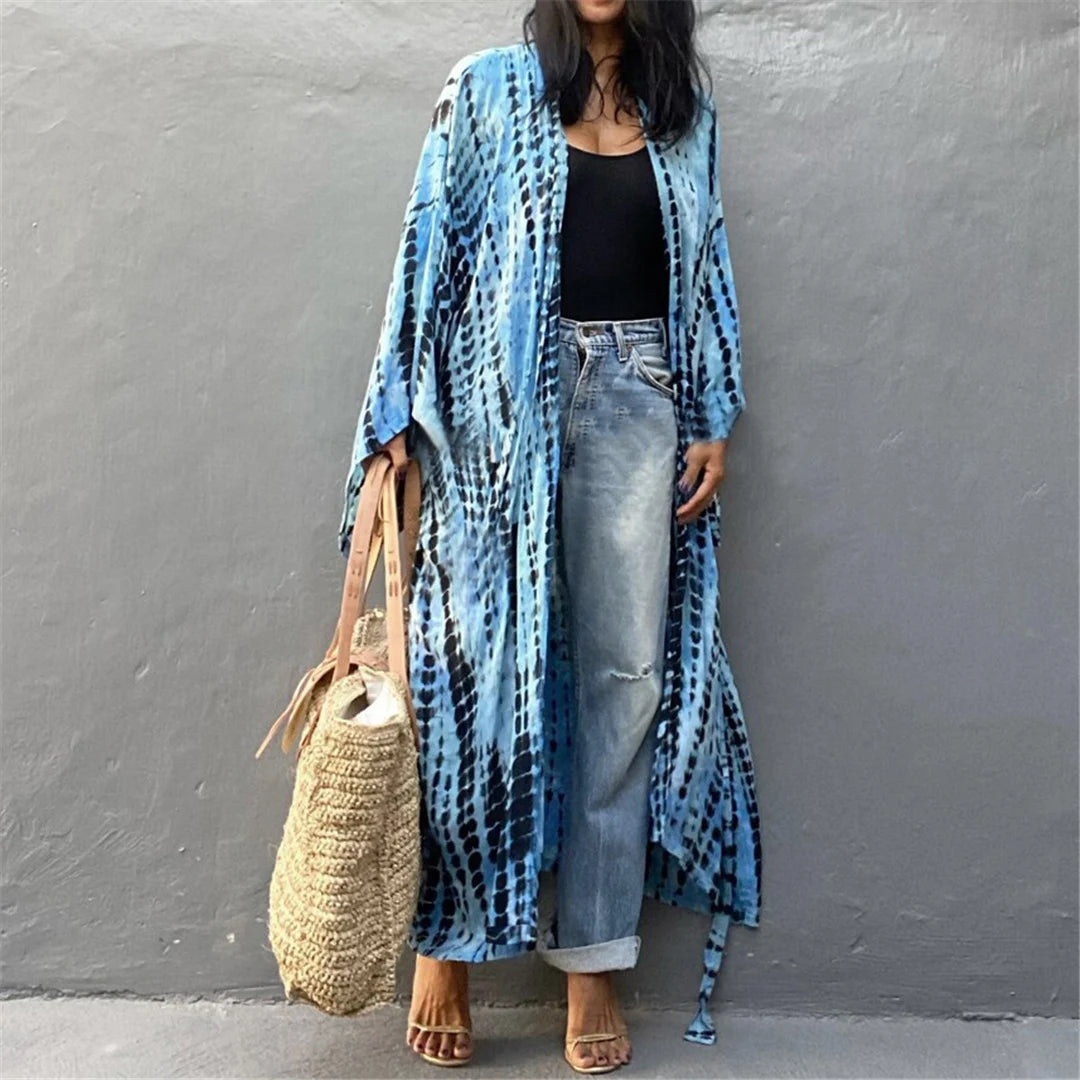New 11 Colors Printed Long Sleeve With Belt Tunic Beach Cover Up Cover-ups Beach Dress Beach Wear Beachwear Female Women V4521