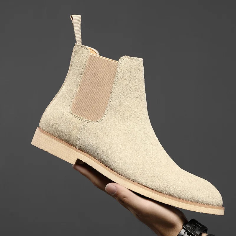 Men's Classic Retro Chelsea Boots Cow Suede Genuine Leather Mens British Style Ankle Boot Men Short Boots High-top Casual Shoes