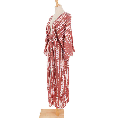 New 11 Colors Printed Long Sleeve With Belt Tunic Beach Cover Up Cover-ups Beach Dress Beach Wear Beachwear Female Women V4521