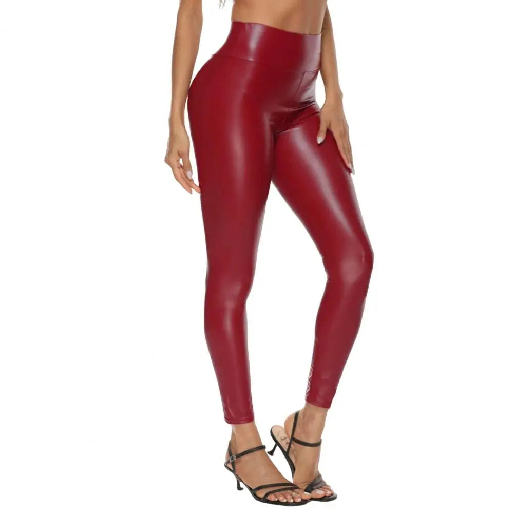 Women High Waist Faux Leather Pants High Waist Imitation Leather Leggings for Women Lifting Tight Fit Trousers with High