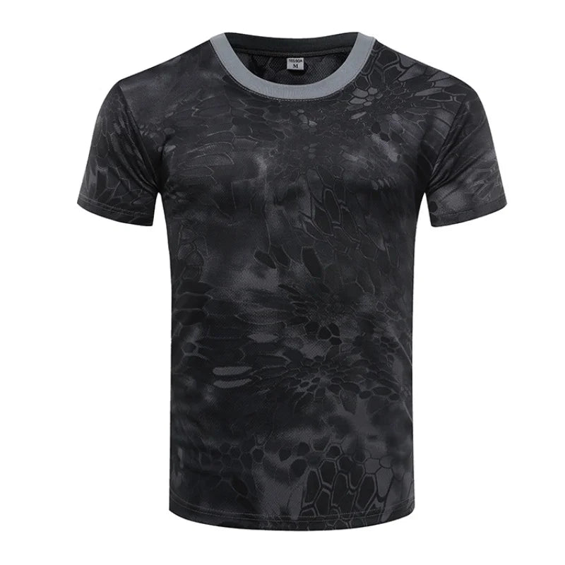 Summer Men's Quick Dry Combat T Shirt Military Jungle Desert Camouflage Tactical Short Sleeve Tough Guy Outdoor Hunting Top 6XL