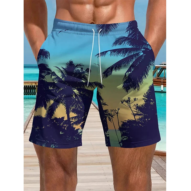 Hawaiian Coconut Tree Pattern Men's Shorts Plant 3d Board Short Beach Shorts Men Swim Trunks Masculina Sports Fitness Pants