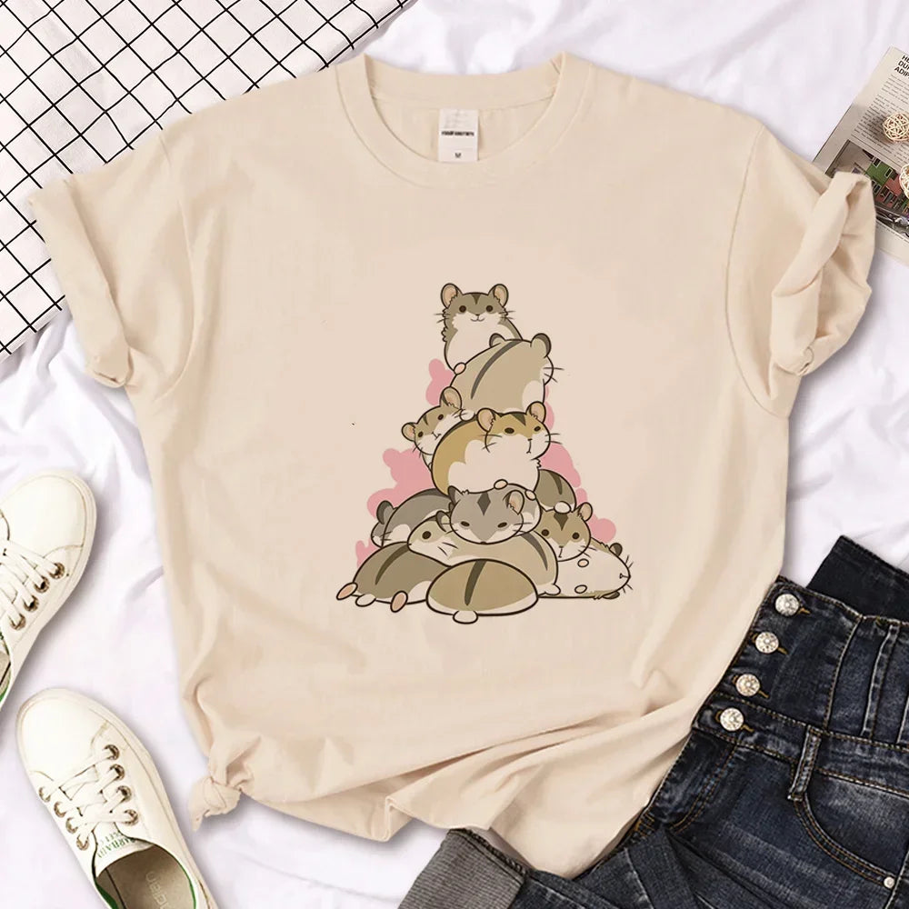 Hamster Top Women Designer Tshirt Female Y2k Anime Clothing Women Ladies Casual Top Female Fashion Graphic T-Shirt Cute Tops