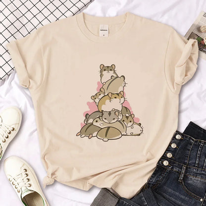 Hamster Top Women Designer Tshirt Female Y2k Anime Clothing Women Ladies Casual Top Female Fashion Graphic T-Shirt Cute Tops
