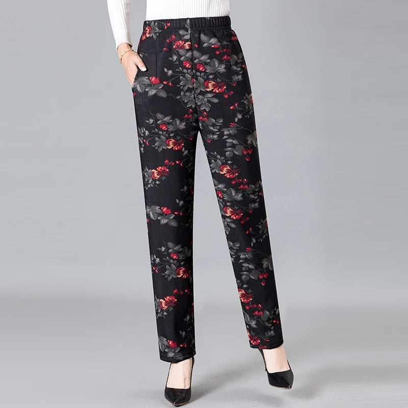 8XL 9XL Middle-aged Women Trousers New Print Elasti High Waist Casual Pants Spring and Autumn Straight Pants Oversize Grandma Pa