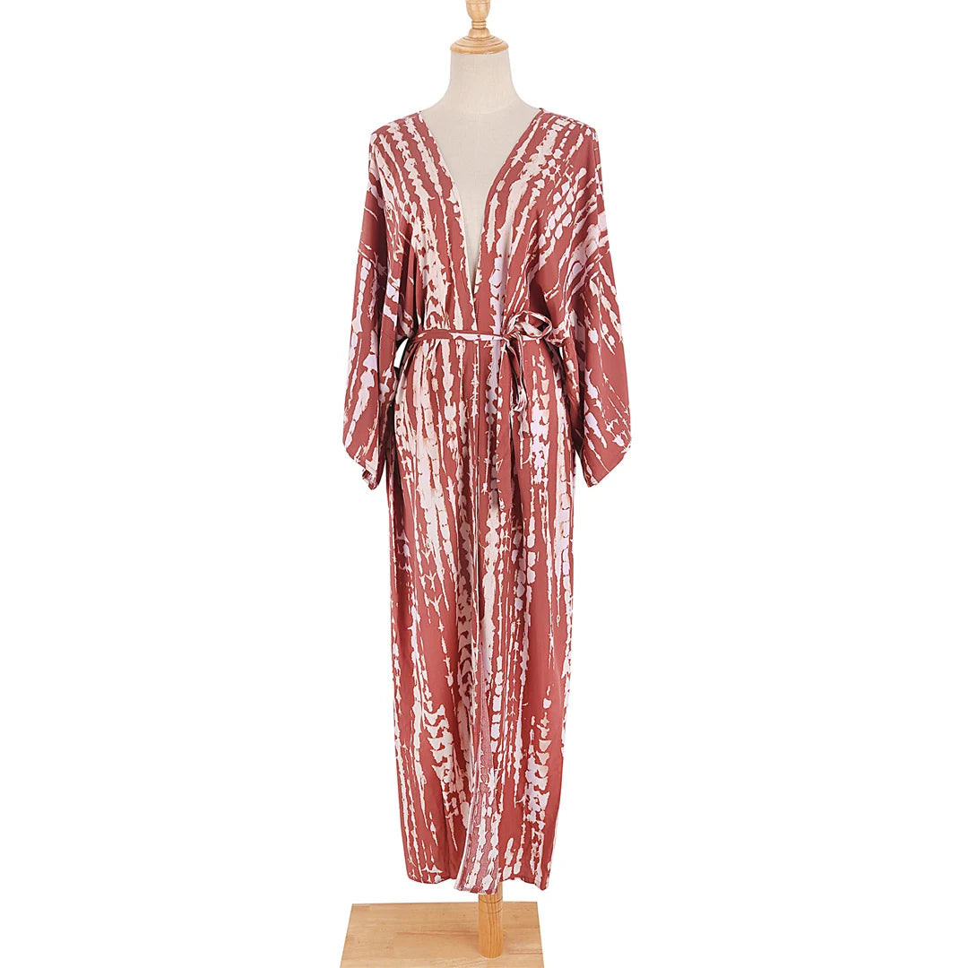 New 11 Colors Printed Long Sleeve With Belt Tunic Beach Cover Up Cover-ups Beach Dress Beach Wear Beachwear Female Women V4521