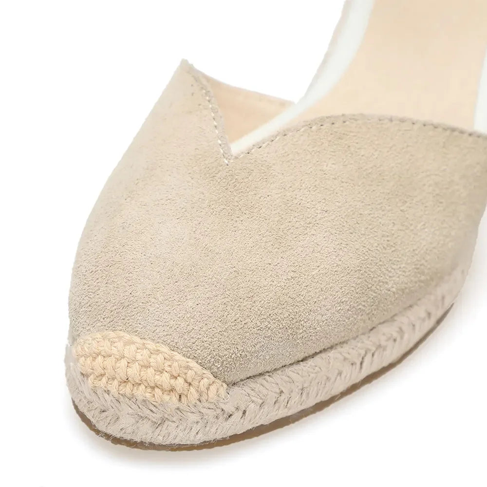 Wedge Heel Shoes Genuine Leather Women's Sandals with Ankle-wrap and 5-8cm  for Ladies