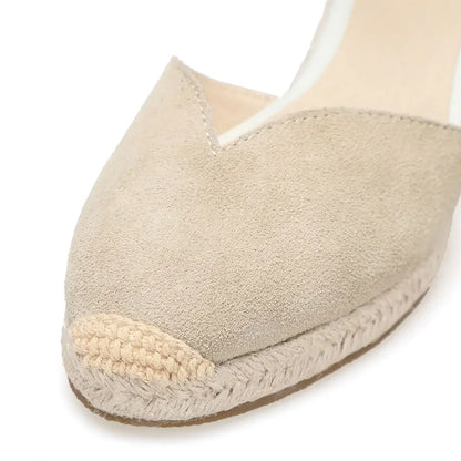 Wedge Heel Shoes Genuine Leather Women's Sandals with Ankle-wrap and 5-8cm  for Ladies