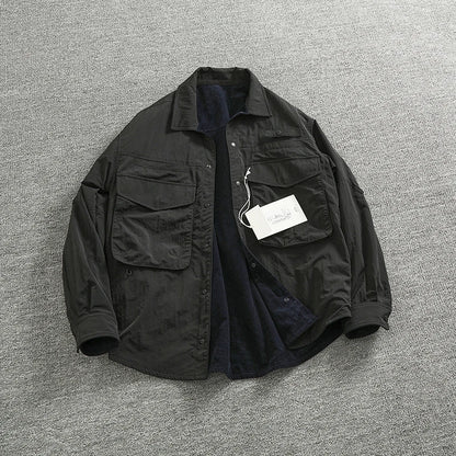 Reversible A+B fabric outdoor functional cargo jacket men's loose pocket lapel retro American casual jacket