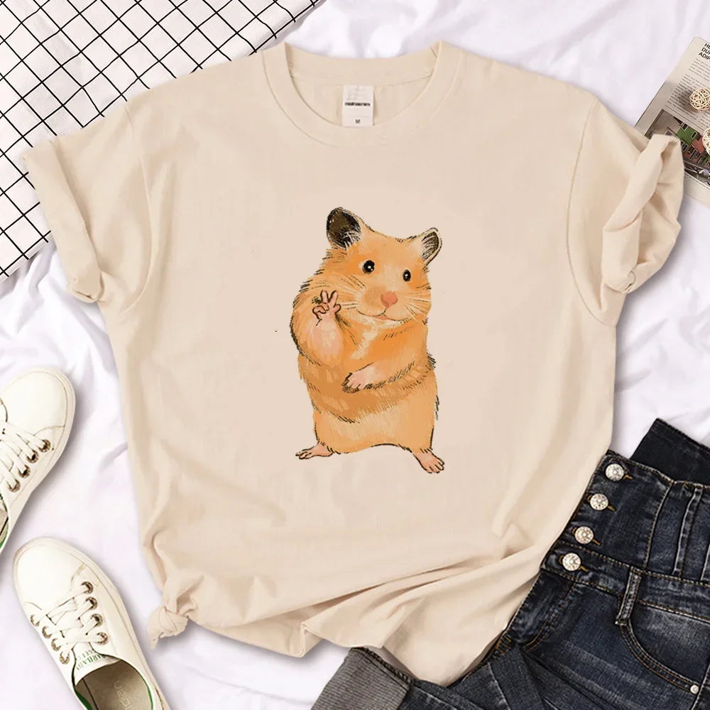 Hamster Top Women Designer Tshirt Female Y2k Anime Clothing Women Ladies Casual Top Female Fashion Graphic T-Shirt Cute Tops