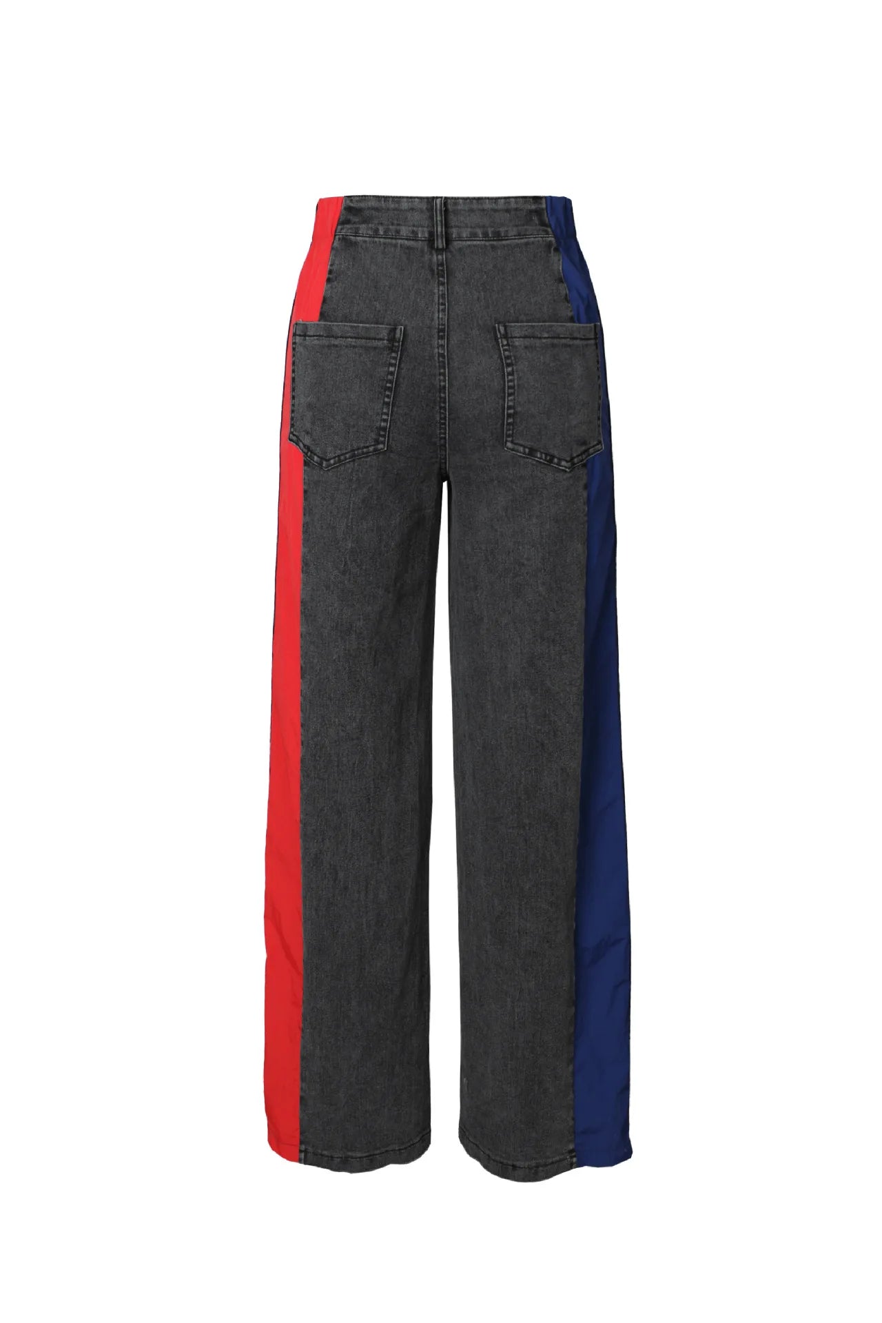 Denim Pants Women Patchwork Spliced Long Pant Mom Straight Button High Waist Casual Jeans Trousers Pocket Lady Y2k Autumn