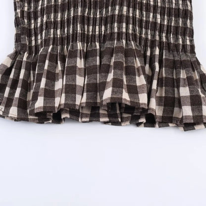 KONDALA Trendy Casual Plaid Slim Shirts Women Elegant Long Sleeve Stretch Bust Tops 2026 Spring Chic Holiday Fold Pleated Shirts