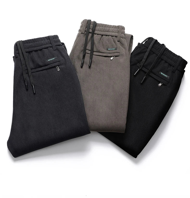 Elastic Waist Casual Pants Men Joggers Loose Fit Straight Pants Spring Autumn Male Trousers Large Size Black Grey