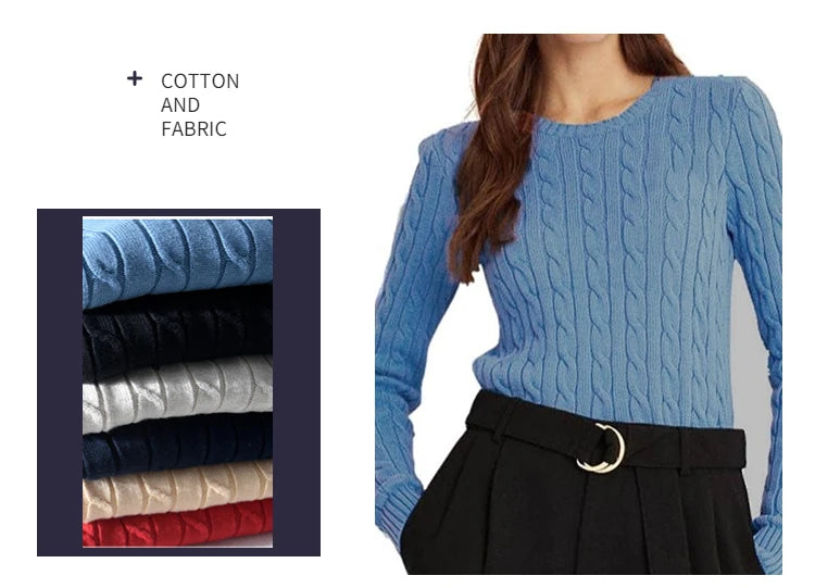 Women's Autumn Knit Sweater Classic Round Neck Long Sleeve Twist Thickening Solid Color Loose Casual Sweater Tops