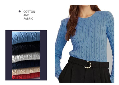 Women's Autumn Knit Sweater Classic Round Neck Long Sleeve Twist Thickening Solid Color Loose Casual Sweater Tops