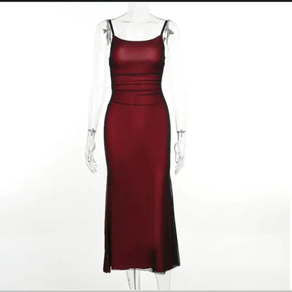 Sexy High Waist Skinny Sling Dresses for Summer Women's Dress 2026 NEW Mesh Strapless Sleeveless Solid maxi Dress for ladies